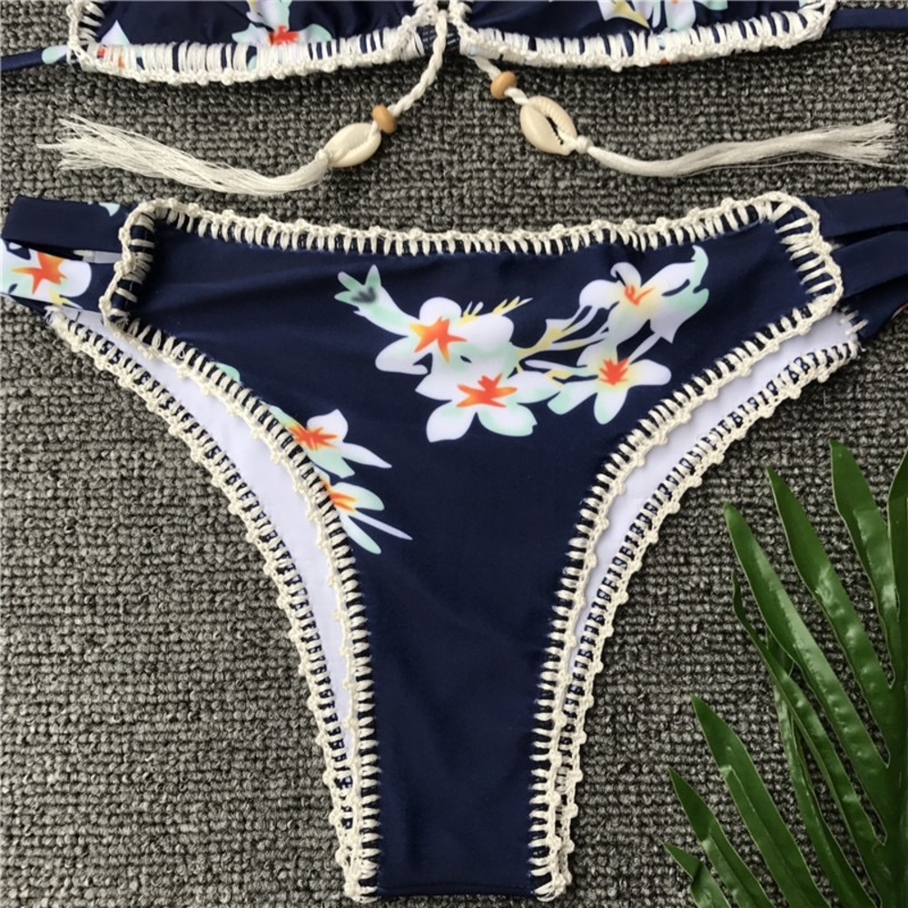 Blue bikini triangle floral New - Picture 4 of 4